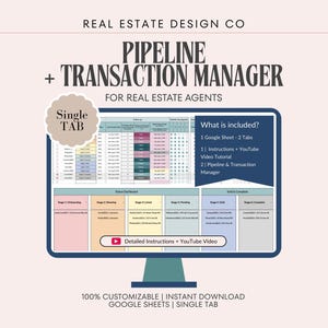 Vastgoedpijplijn + transactiemanager | Google Spreadsheets-spreadsheet, taakchecklists, noodtracker, prioriteitsmeldingen