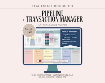 Real Estate Pipeline + Transaction Manager | Google Sheets Spreadsheet, Task Checklists, Contingency Tracker, Priority Alerts