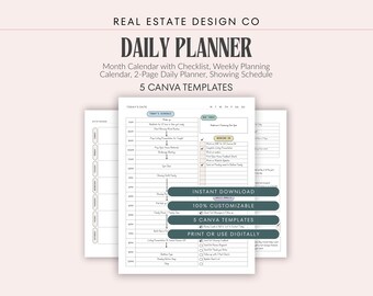 Real Estate Agent Planner, Daily, Weekly, Monthly, Canva Templates, Appointments, Habits, Gratitude, Checklist