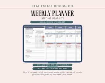 Weekly Planner Google Sheets | ADHD Planner & Productivity Tracker | Track Habits, Set an Agenda, Monitor Tasks
