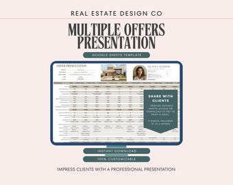 Real Estate Multiple Offer Spreadsheet | Google Sheets Offer Comparison Template for Realtors | Seller Net Sheet & Offer Summary Tool