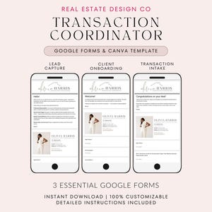 Transaction Coordinator Google Forms Templates, Client Inquiry, Real Estate Agent Onboarding, Transaction Intake, Lead Marketing Systems