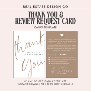 Real Estate Thank You Card & Review Request: Agent Marketing Canva Template (4x6 Digital Download)
