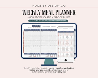 Weekly Meal Planner Google Sheets, Macro Tracker, Nutrition, Digital Recipe Book, Automated Grocery List