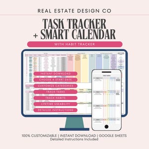 Google Sheets Task Tracker, Dynamic Calendar, Habit Tracker, To-Do List, Productivity Planner