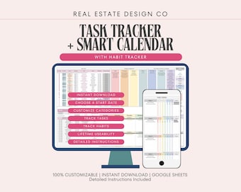 To-Do List Task Tracker with Monthly Dynamic Calendar and Habit Tracker Google Sheets Spreadsheet, Monthly Planner, Productivity Tracker