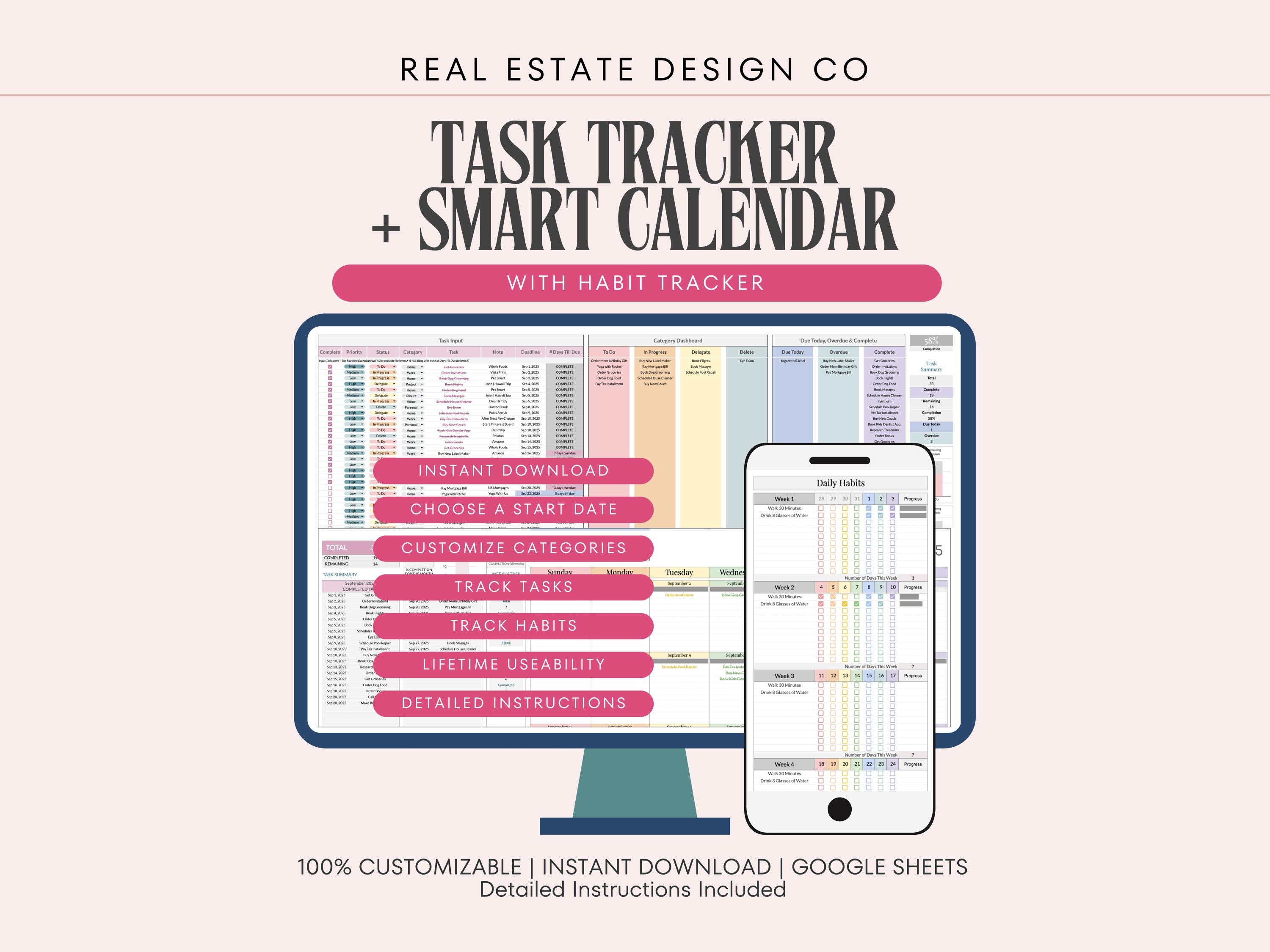 Google Sheets Task Tracker, Dynamic Calendar, Habit Tracker, To-do List ...