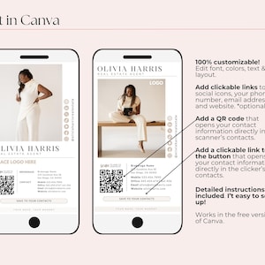 Mall för digitala visitkort för fastigheter i Canva med QR-kod och klickbara länkar bild 4