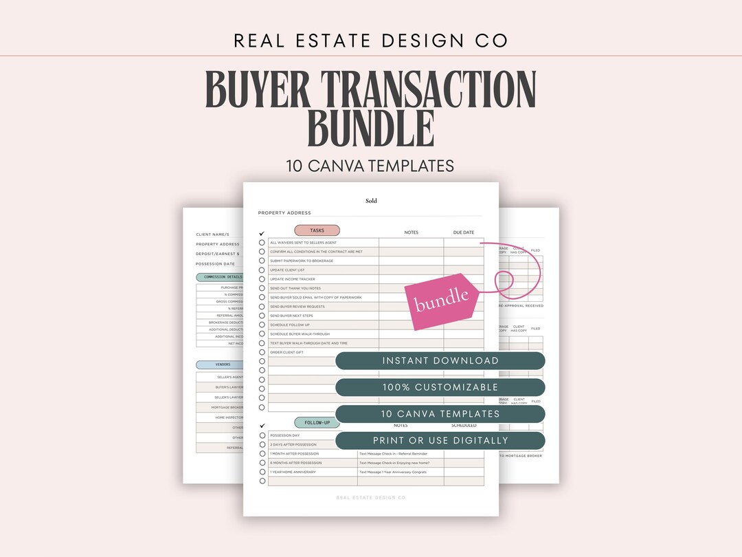Real Estate Buyer Transaction Bundle, 10 Canva Templates, Forms ...