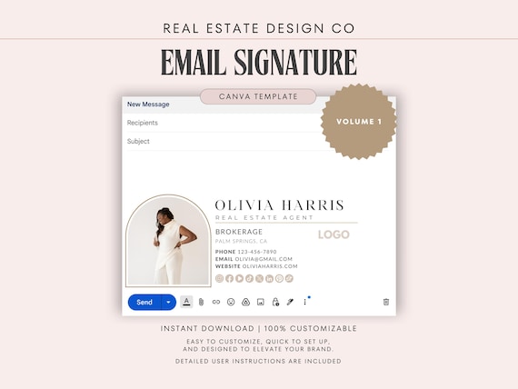 Real Estate Agent Email Signature Canva Template, Gmail, Professional