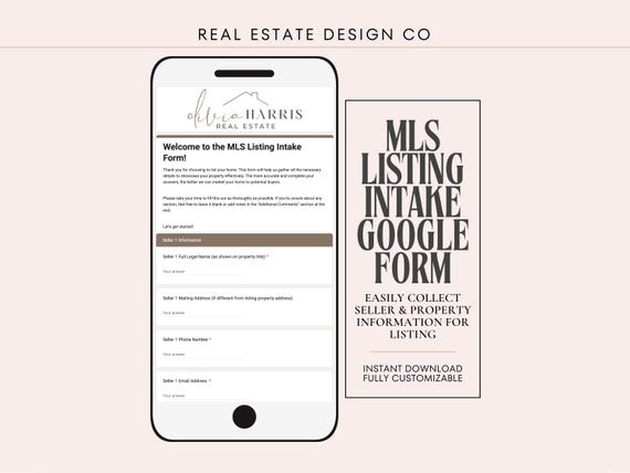 Real Estate MLS Listing Intake Form: Google Forms Template, Listing Questionnaire (Digital Download)