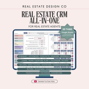 CRM immobilier tout-en-un | Feuilles de calcul Google, liste des clients, suivi des prospects, système de suivi, intégration des acheteurs et des vendeurs, transactions...