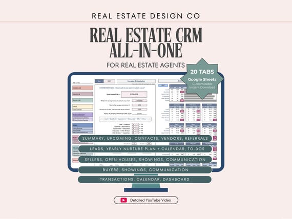 Real Estate CRM All-In-One | Google Sheets, Client List, Leads Tracker, Follow-up System, Buyer & Seller Onboarding, Transactions...