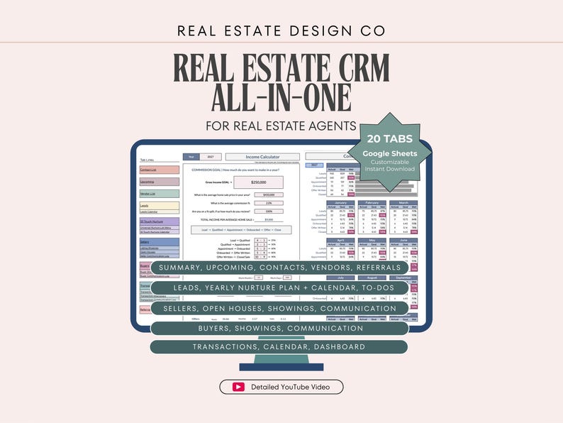 Real Estate CRM All-In-One | Google Sheets, Client List, Leads Tracker, Follow-up System, Buyer & Seller Onboarding, Transactions image 1