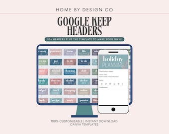 Google Keep Headers: 50 Canva Template Designs, Note Taking, Planner (Digital Download, Editable)