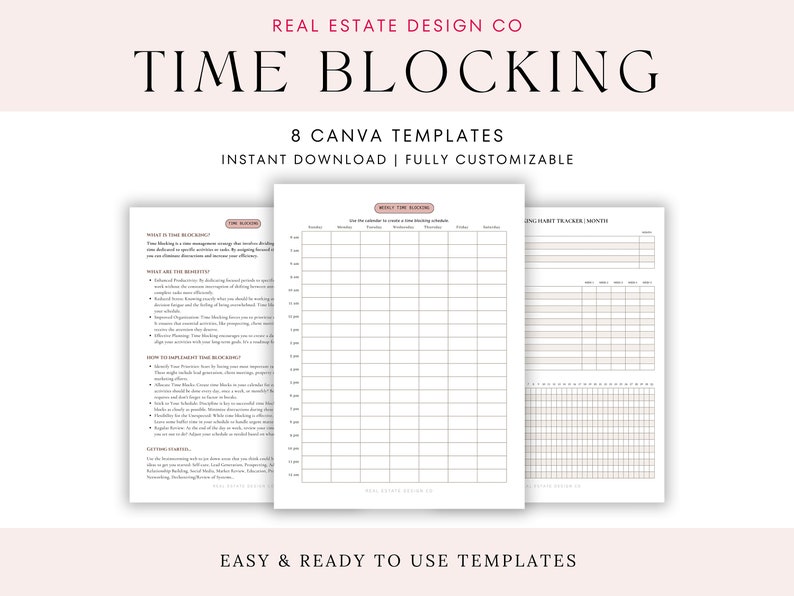Real Estate Agent Time Blocking Planner Canva Template, Daily Weekly Real Estate Agent Time Blocking Planner Canva Template, Daily Weekly