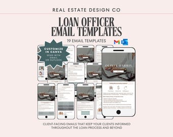 Mortgage Email Templates Canva | Loan Officer Client Communication | Pre-Approval to Closing & Follow-Up | Editable Bundle