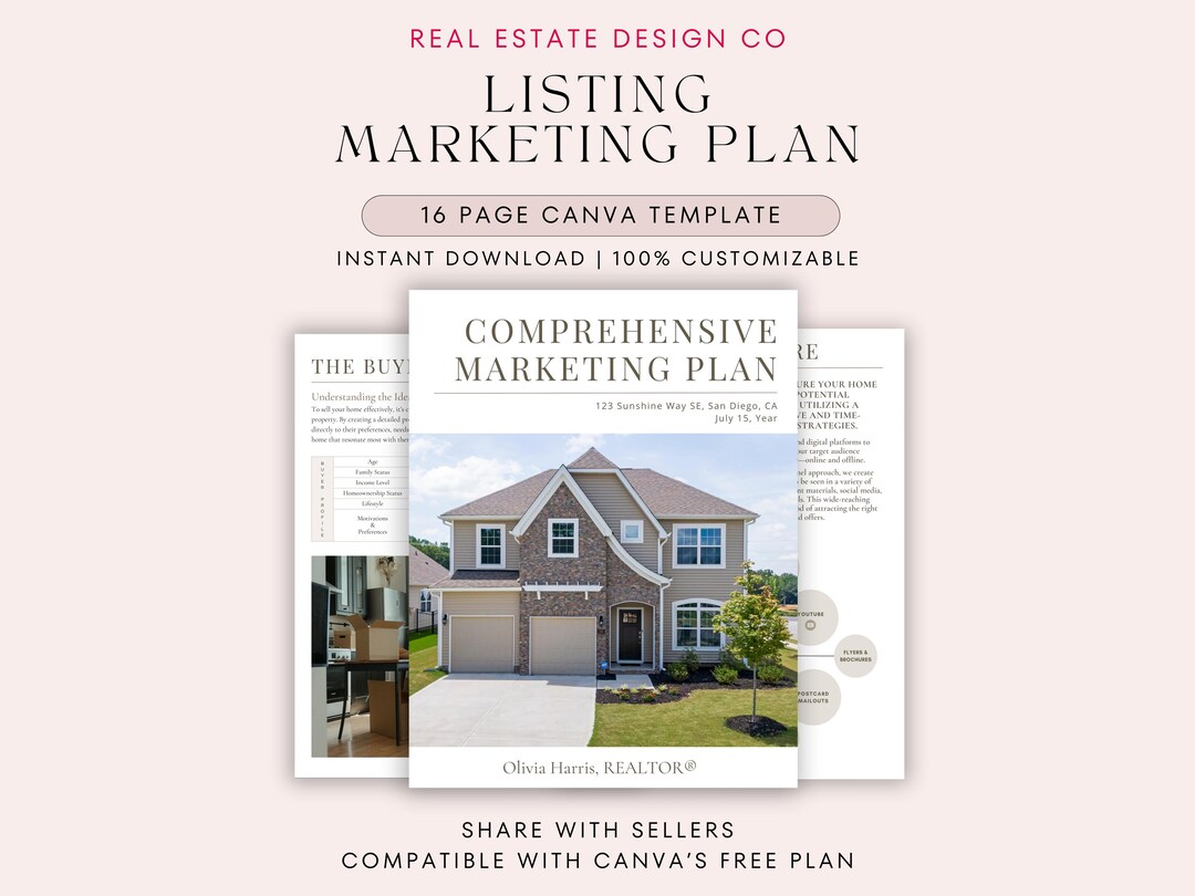 Real Estate Marketing Plan Canva Template: 16-page Listing Presentation ...