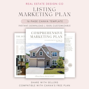 Real Estate Marketing Plan Canva Template Win Listings Home Seller Listing Marketing Plan Listing Presentation Seller Guide Staging CMA