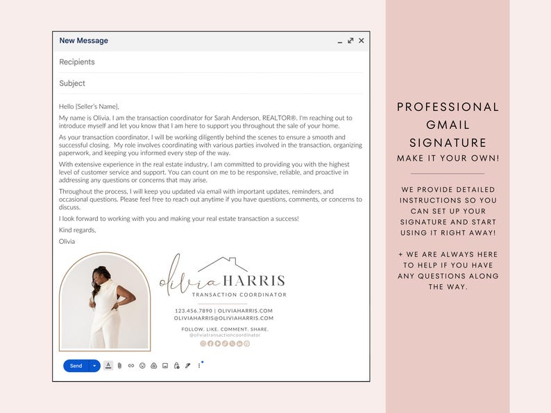 Podpis e-mail koordynatora transakcji w nieruchomościach, profesjonalny podpis w Gmailu, szablon Canva, TC Marketing zdjęcie 2