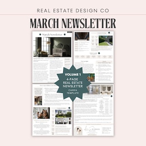 März Immo Newsletter Canva Template | 4 anpassbare Seiten, E-Mail, Drucken, Frühlingsmarketing