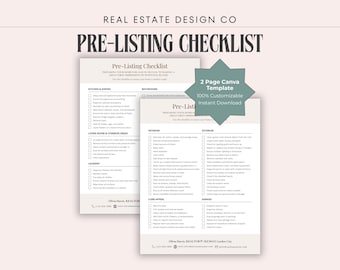 Liste de contrôle pour la pré-annonce d'un agent immobilier : modèle Canva pour la préparation du vendeur, ressource pour l'annonce, mise en scène
