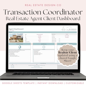 Real Estate Transaction Coordinator Client Dashboard Google Sheets Spreadsheet Template, Share with your Agent Client, Transaction Tracker