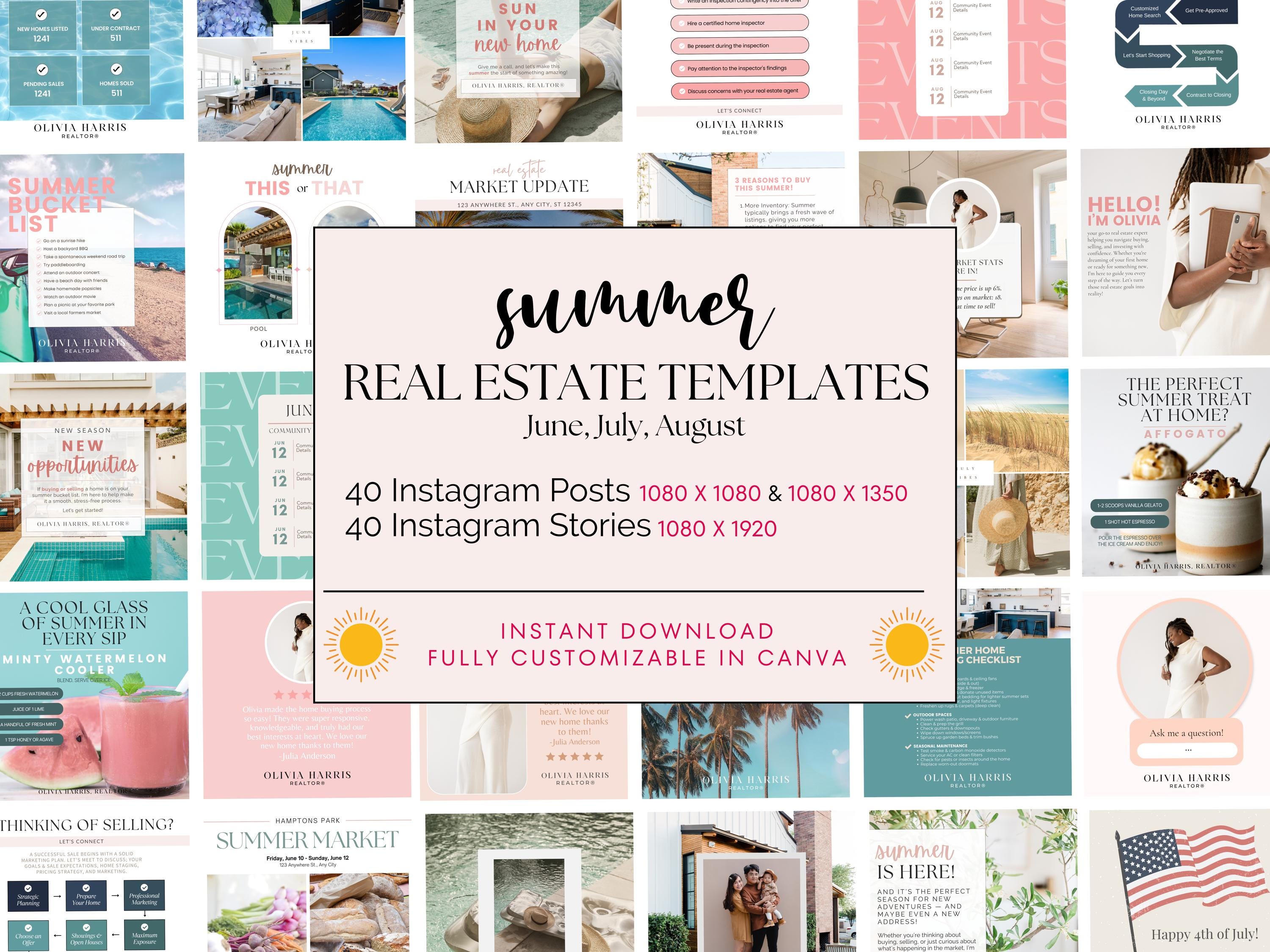Modelos de imóveis para o verão no Instagram: marketing de mídia social (modelos do Canva - download digital)