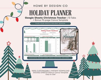Christmas Holiday Planner Google Sheets + Bonus 70-Page Canva Planner | Plan Gifts, Budgets, Recipes & More