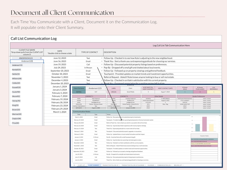 Lista de clientes inmobiliarios en Google Sheets, CRM con calendario de seguimiento, panel de control de clientes. imagen 9