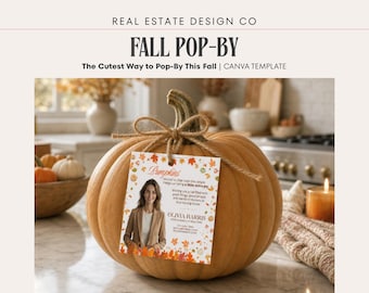 Fall Pop-By Client Gift for Real Estate Agents, Pumpkin Gift Tags, Canva Template, Autumn