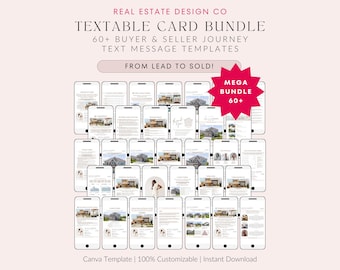 Real Estate Text Message Bundle, Buyer & Seller Client Textable Cards Canva Templates, Real Estate Agent Marketing, Market Update Open House