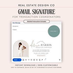 Real Estate Transaction Coordinator Email Signature, Professional Gmail Signature, Canva Template, TC Marketing