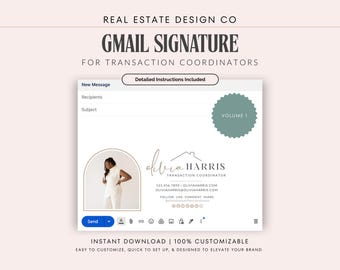 Real Estate Transaction Coordinator Email Signature, Professional Gmail Signature, Canva Template, TC Marketing