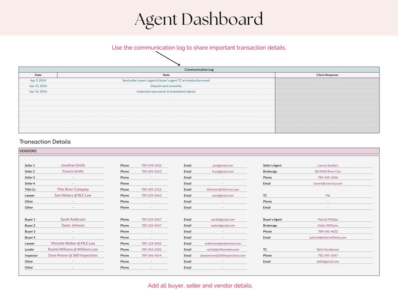Real Estate Transaction Coordinator Client Dashboard | Sharable Google Sheets Template for Agent & TC Communication image 4