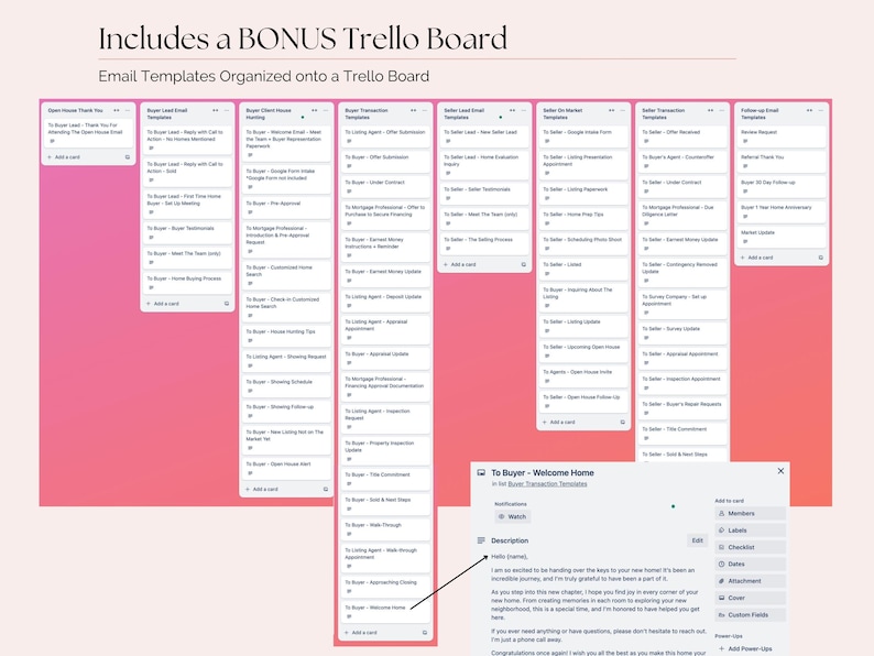 E-postmallar för köpare och säljare av fastighetsmäklare med Bonus Trello Board bild 3
