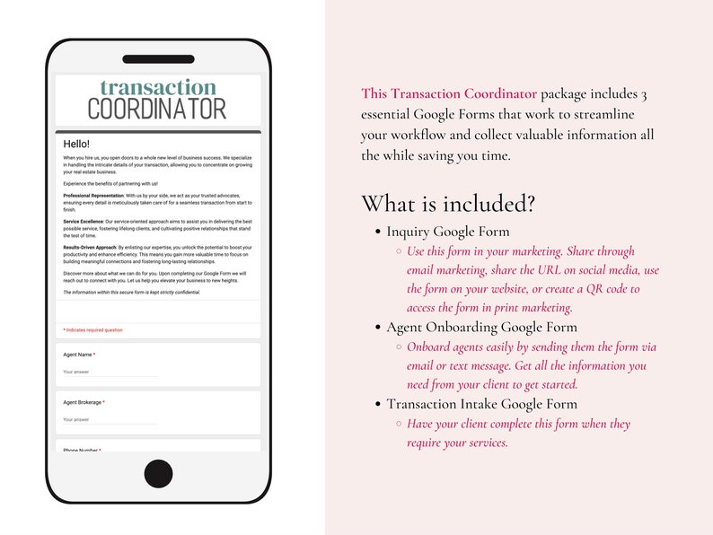 Transaction Coordinator Google Forms Templates Client Inquiry Realtor ...