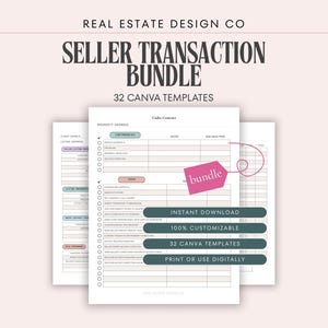Pacchetto di transazioni per venditori immobiliari, 32 modelli Canva, moduli, download immediato