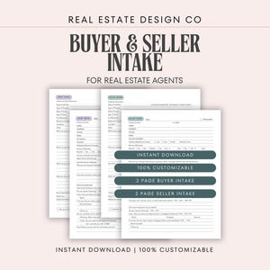 Real Estate Buyer and Seller Intake Forms, Canva Template, Client Onboarding, Notes, Questionnaire