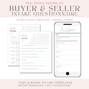 Buyer and Seller Intake Questionnaire Real Estate Google Form Plus Canva Printable Template Realtor Marketing Client Onboarding Save Time