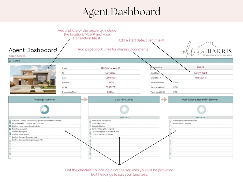 Real Estate Transaction Coordinator Client Dashboard | Sharable Google Sheets Template for Agent & TC Communication image 3
