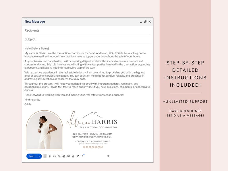 Podpis e-mail koordynatora transakcji w nieruchomościach, profesjonalny podpis w Gmailu, szablon Canva, TC Marketing zdjęcie 6