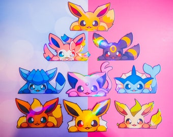 Kawaii eeveelution peekers, Eeveelutions Peeker Stickers, Sylveon, Vaporeon, Jolteon, Flareon, Espeon, Umbreon, leafeon, glaceon