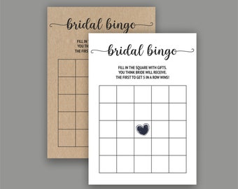 Bridal Bingo Game, Bridal Shower Games Printable, Bridal Shower Instant Download, Wedding Game, Kraft Paper Game BR03