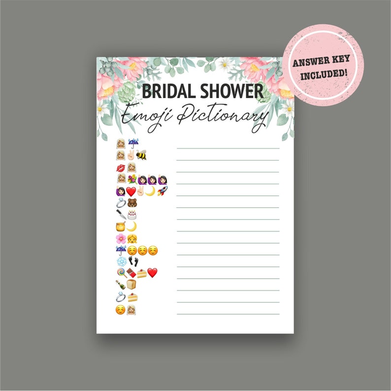 Printable Bridal Shower Emoji Pictionary, Flowers Emoji Game, Bridal