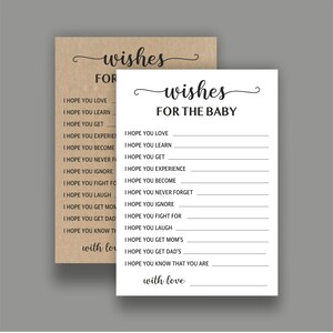 Babywunschkarten, Sofortiger Download Rustikale Babywunschkarten, Wünsche für Babydruckbares Spiel Kraft Papier, Sofortiger Download BS05