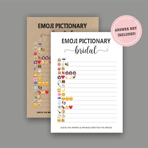 Printable Bridal Shower Emoji Pictionary, Kraft Paper Emoji Game, Bridal Shower Emoji Game, Digital Rustic Paper Emoji Pictionary BR03