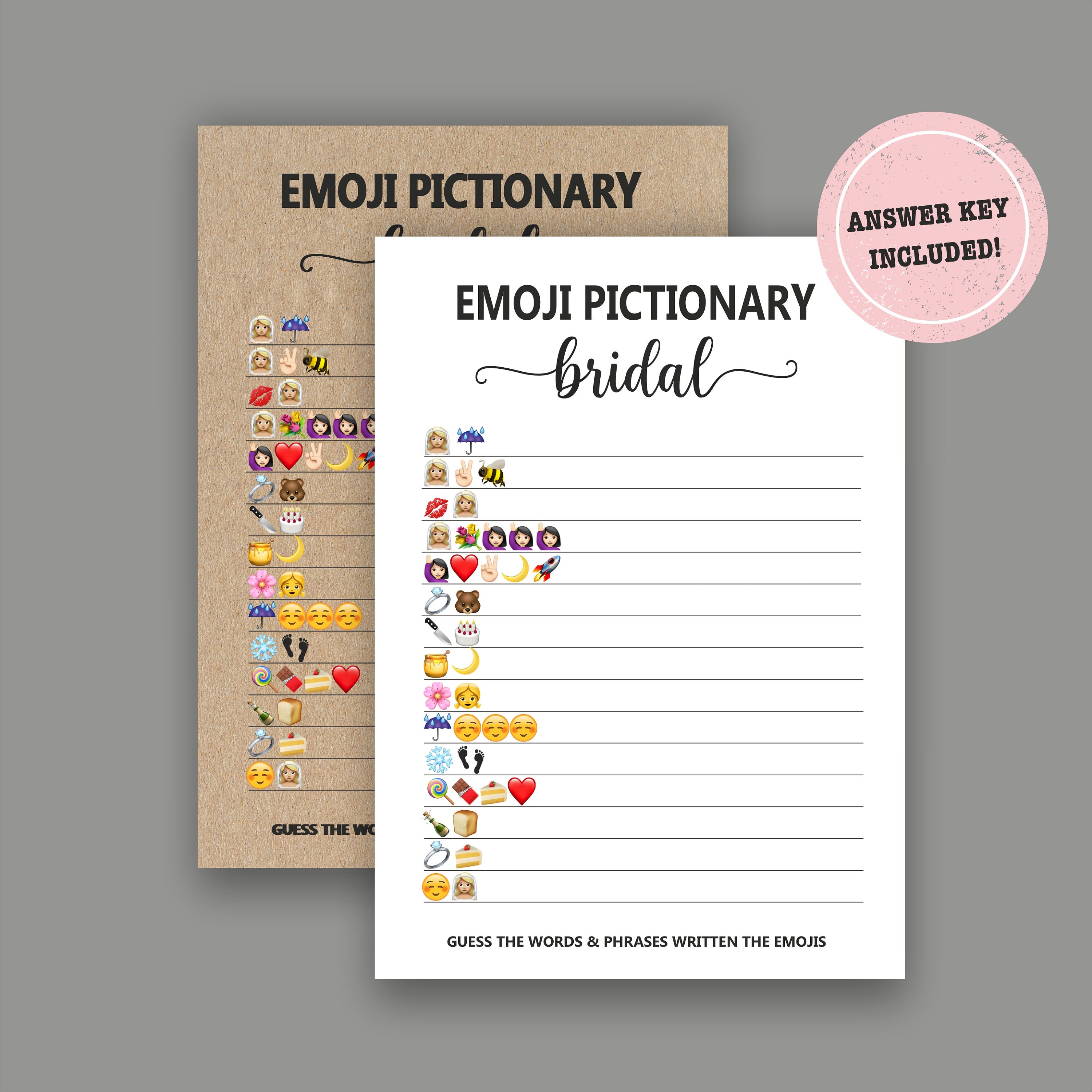 Printable Bridal Shower Emoji Pictionary Kraft Paper Emoji - Etsy México