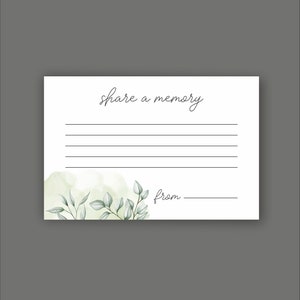 Digitaal delen een geheugenkaart, afdrukbare Memorial Card, bruiloft, afstuderen pensioen verjaardag Memorial Card, groene bladeren geheugenkaart