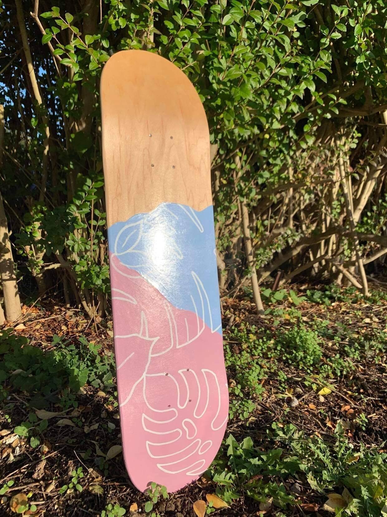 Hand Paint Skateboard Deck 8.25 Botanical in pink & Etsy